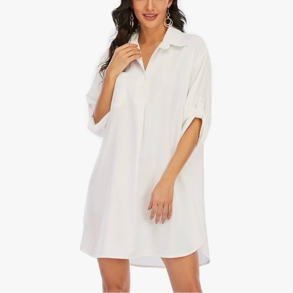Dresses & Skirts - NEW!! White Loose Fit Shirt Dress with Pocket - Size M NWOT